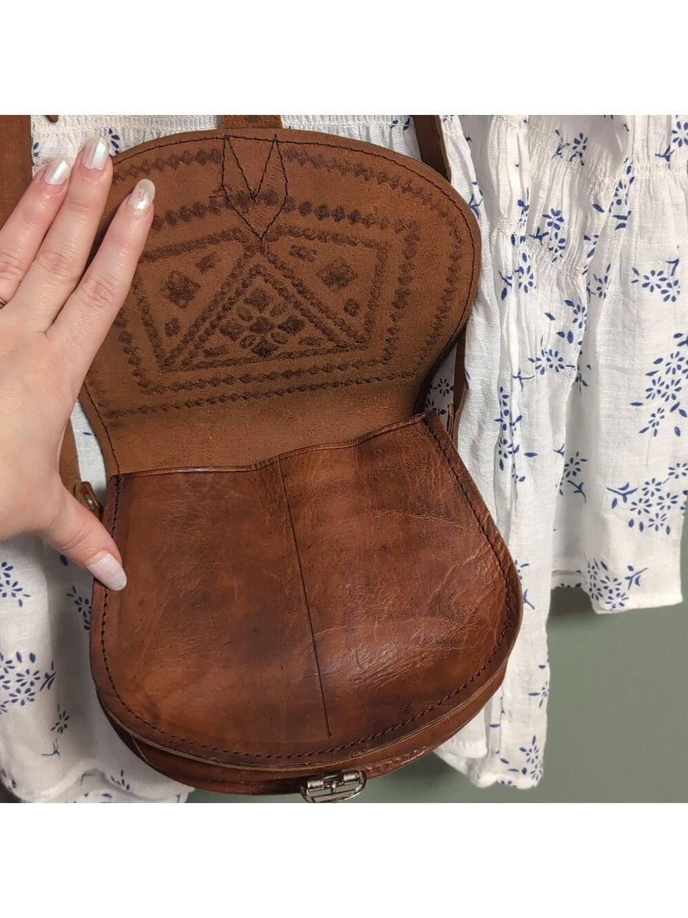 Tooled Mini Leather Vintage Buckled Saddle Bag - Picture 13 of 15